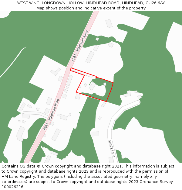 WEST WING, LONGDOWN HOLLOW, HINDHEAD ROAD, HINDHEAD, GU26 6AY: Location map and indicative extent of plot