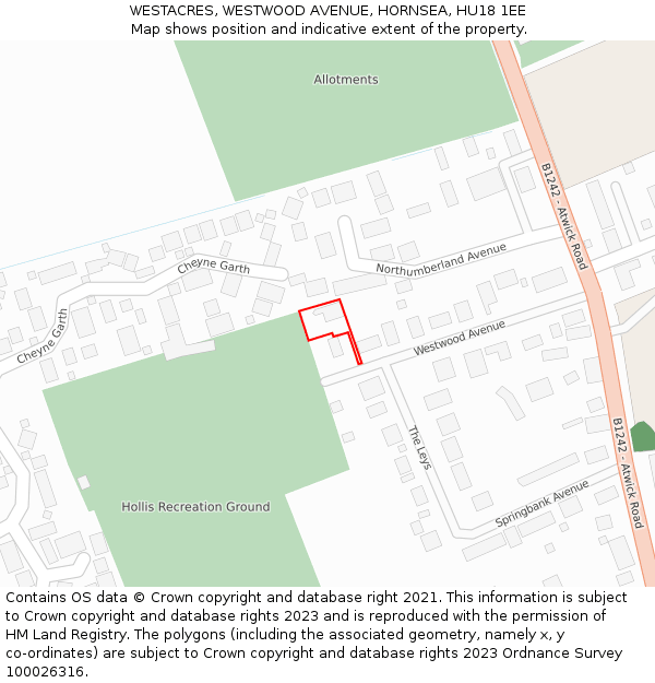 WESTACRES, WESTWOOD AVENUE, HORNSEA, HU18 1EE: Location map and indicative extent of plot