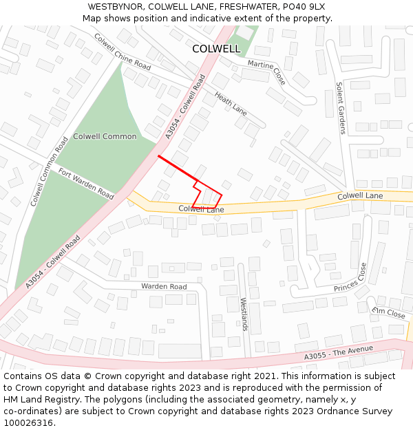 WESTBYNOR, COLWELL LANE, FRESHWATER, PO40 9LX: Location map and indicative extent of plot