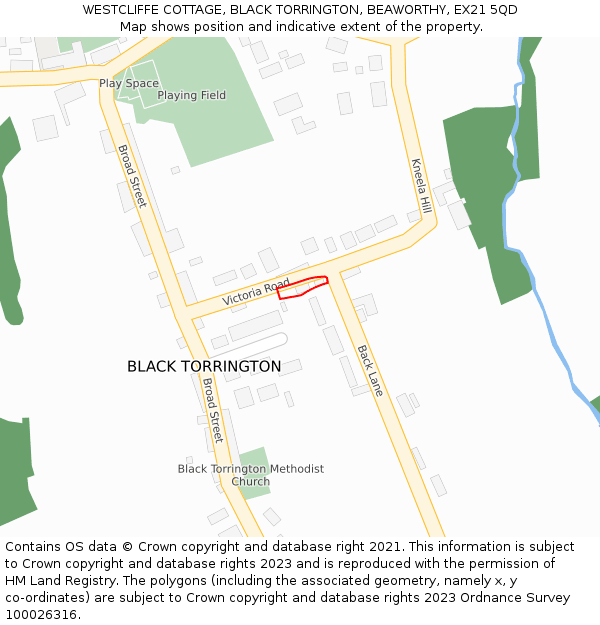 WESTCLIFFE COTTAGE, BLACK TORRINGTON, BEAWORTHY, EX21 5QD: Location map and indicative extent of plot