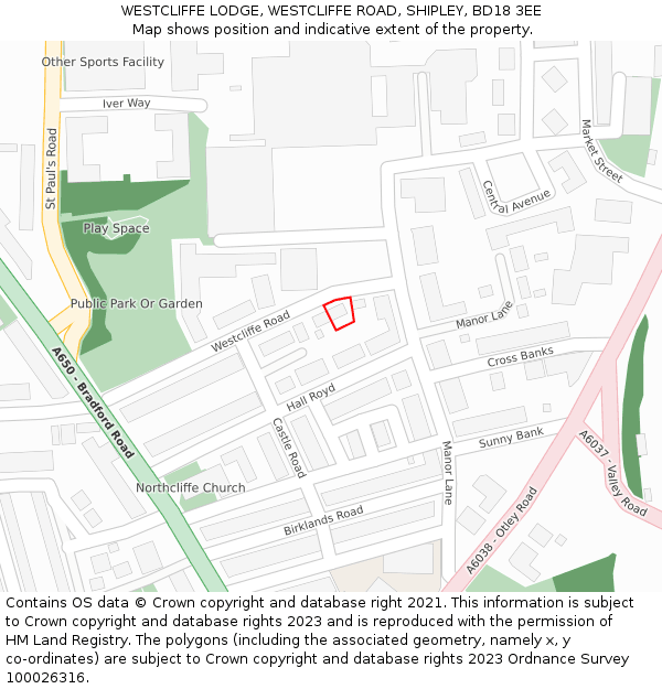 WESTCLIFFE LODGE, WESTCLIFFE ROAD, SHIPLEY, BD18 3EE: Location map and indicative extent of plot