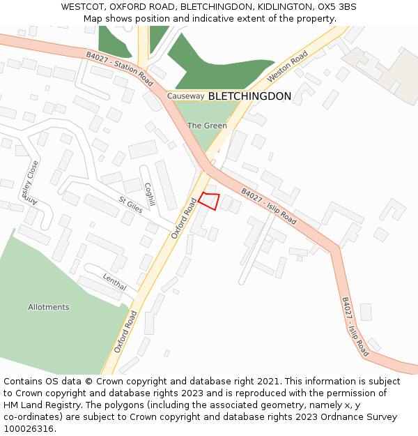 WESTCOT, OXFORD ROAD, BLETCHINGDON, KIDLINGTON, OX5 3BS: Location map and indicative extent of plot