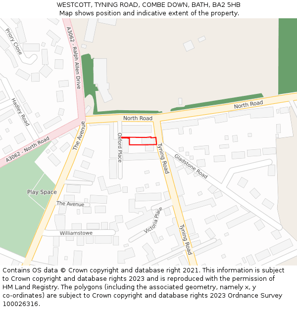 WESTCOTT, TYNING ROAD, COMBE DOWN, BATH, BA2 5HB: Location map and indicative extent of plot