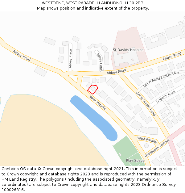 WESTDENE, WEST PARADE, LLANDUDNO, LL30 2BB: Location map and indicative extent of plot