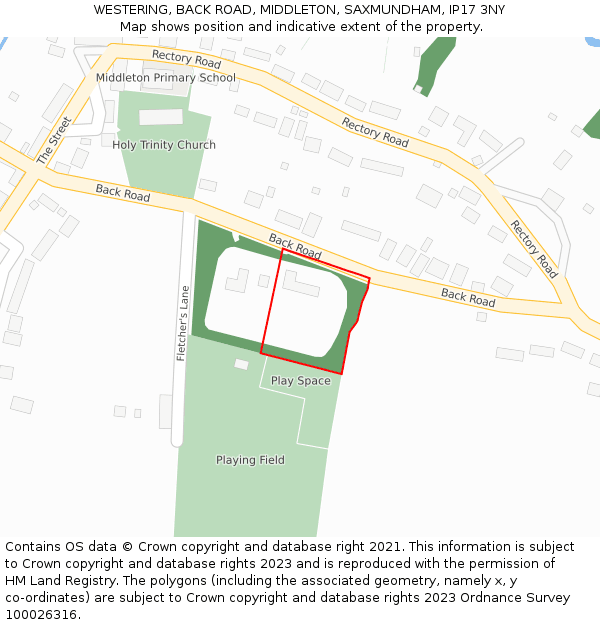 WESTERING, BACK ROAD, MIDDLETON, SAXMUNDHAM, IP17 3NY: Location map and indicative extent of plot