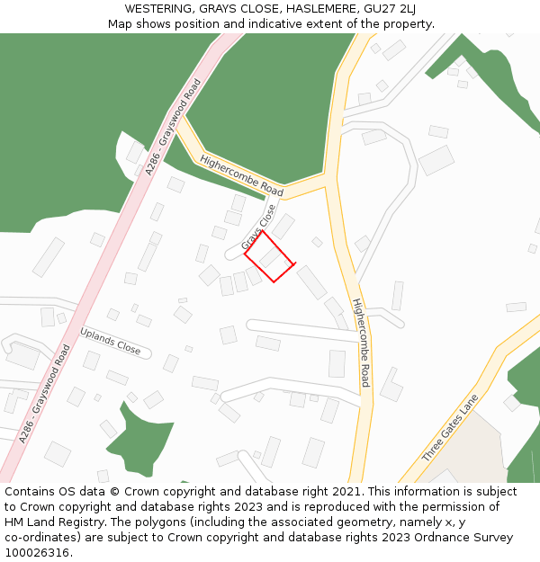 WESTERING, GRAYS CLOSE, HASLEMERE, GU27 2LJ: Location map and indicative extent of plot