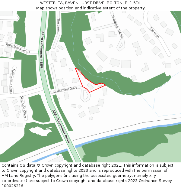 WESTERLEA, RAVENHURST DRIVE, BOLTON, BL1 5DL: Location map and indicative extent of plot