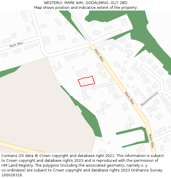 WESTERLY, MARK WAY, GODALMING, GU7 2BD: Location map and indicative extent of plot