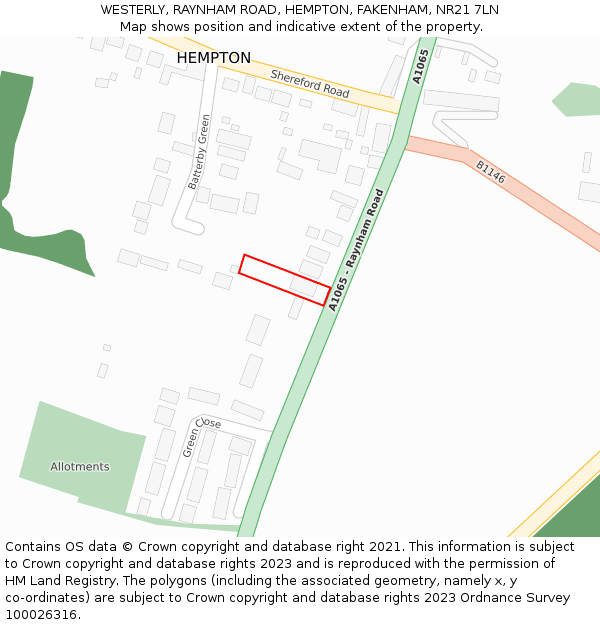 WESTERLY, RAYNHAM ROAD, HEMPTON, FAKENHAM, NR21 7LN: Location map and indicative extent of plot