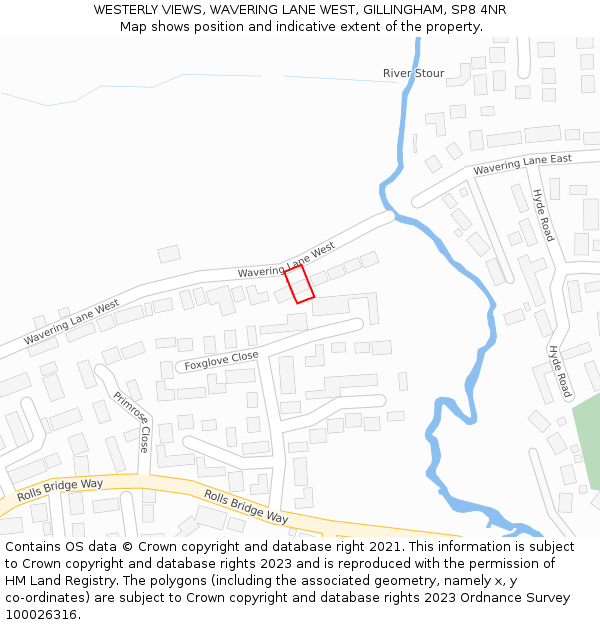 WESTERLY VIEWS, WAVERING LANE WEST, GILLINGHAM, SP8 4NR: Location map and indicative extent of plot