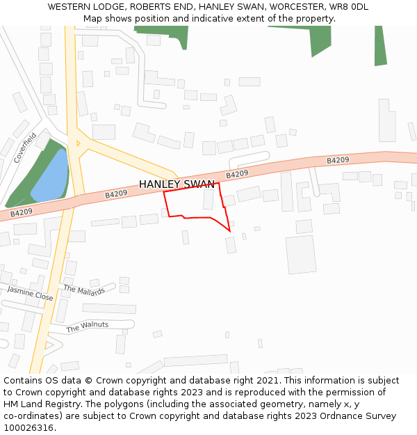 WESTERN LODGE, ROBERTS END, HANLEY SWAN, WORCESTER, WR8 0DL: Location map and indicative extent of plot