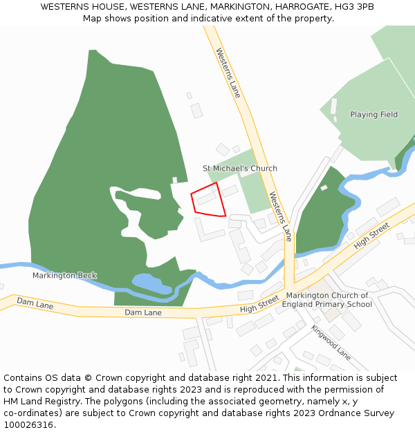 WESTERNS HOUSE, WESTERNS LANE, MARKINGTON, HARROGATE, HG3 3PB: Location map and indicative extent of plot