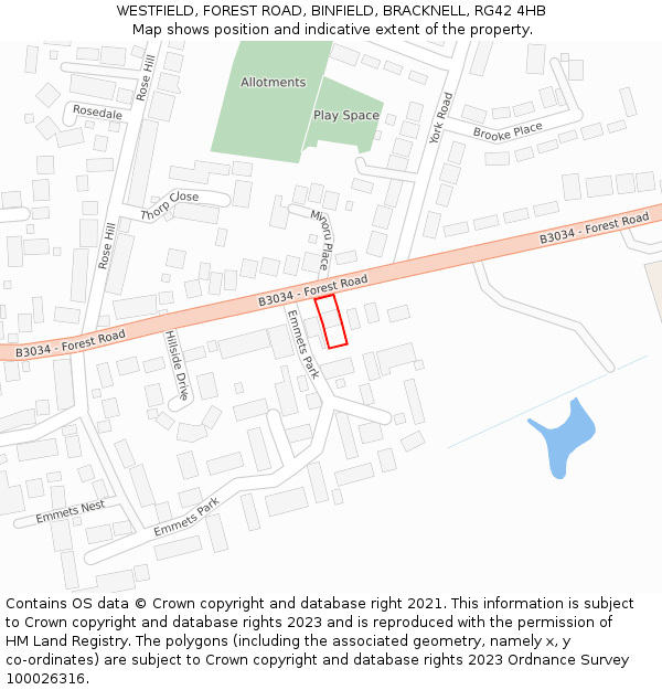 WESTFIELD, FOREST ROAD, BINFIELD, BRACKNELL, RG42 4HB: Location map and indicative extent of plot