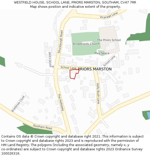 WESTFIELD HOUSE, SCHOOL LANE, PRIORS MARSTON, SOUTHAM, CV47 7RR: Location map and indicative extent of plot