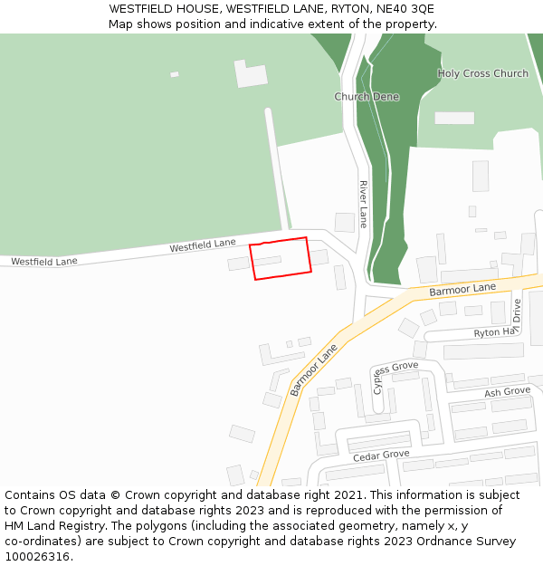 WESTFIELD HOUSE, WESTFIELD LANE, RYTON, NE40 3QE: Location map and indicative extent of plot