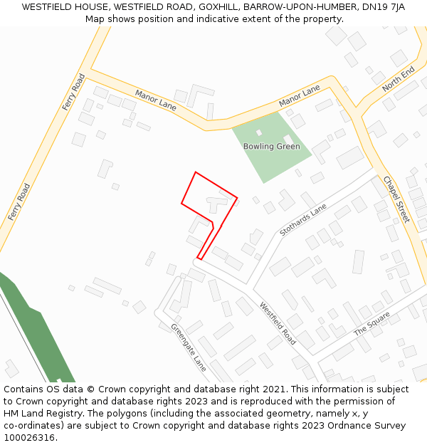 WESTFIELD HOUSE, WESTFIELD ROAD, GOXHILL, BARROW-UPON-HUMBER, DN19 7JA: Location map and indicative extent of plot