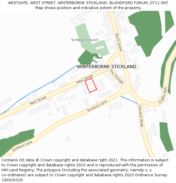 WESTGATE, WEST STREET, WINTERBORNE STICKLAND, BLANDFORD FORUM, DT11 0NT: Location map and indicative extent of plot