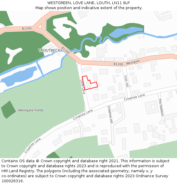 WESTGREEN, LOVE LANE, LOUTH, LN11 9LP: Location map and indicative extent of plot