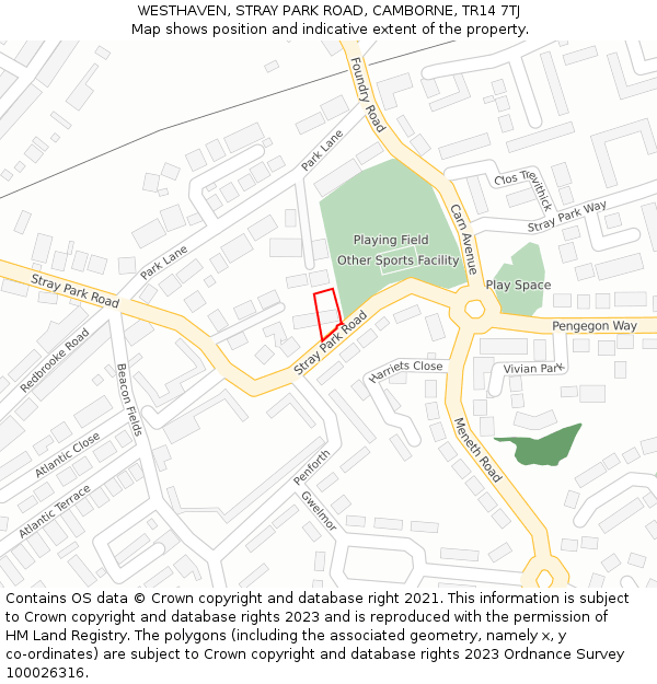 WESTHAVEN, STRAY PARK ROAD, CAMBORNE, TR14 7TJ: Location map and indicative extent of plot