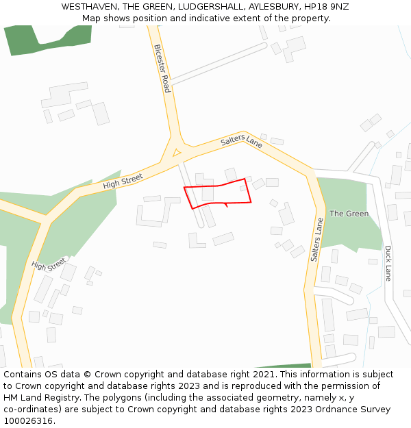 WESTHAVEN, THE GREEN, LUDGERSHALL, AYLESBURY, HP18 9NZ: Location map and indicative extent of plot