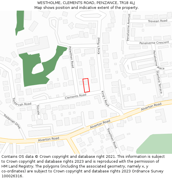 WESTHOLME, CLEMENTS ROAD, PENZANCE, TR18 4LJ: Location map and indicative extent of plot