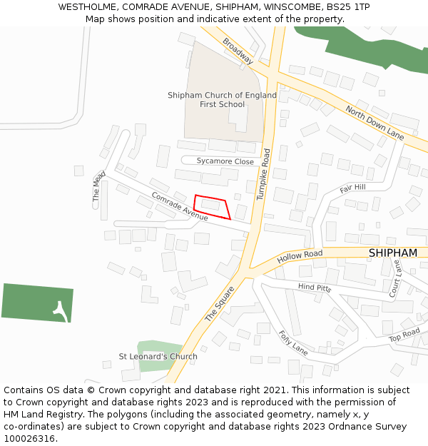 WESTHOLME, COMRADE AVENUE, SHIPHAM, WINSCOMBE, BS25 1TP: Location map and indicative extent of plot