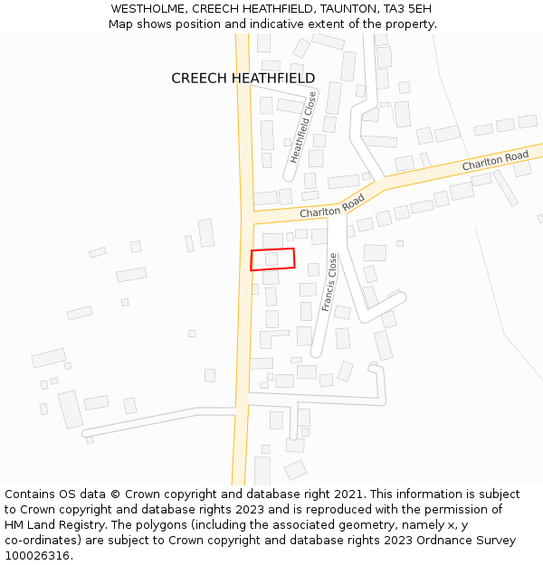 WESTHOLME, CREECH HEATHFIELD, TAUNTON, TA3 5EH: Location map and indicative extent of plot