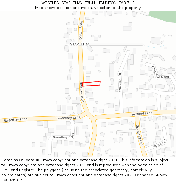 WESTLEA, STAPLEHAY, TRULL, TAUNTON, TA3 7HF: Location map and indicative extent of plot