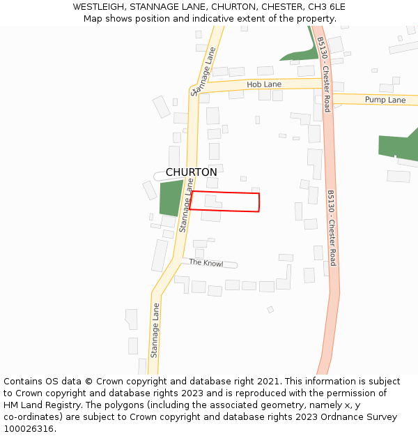 WESTLEIGH, STANNAGE LANE, CHURTON, CHESTER, CH3 6LE: Location map and indicative extent of plot