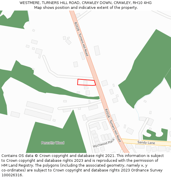 WESTMERE, TURNERS HILL ROAD, CRAWLEY DOWN, CRAWLEY, RH10 4HG: Location map and indicative extent of plot