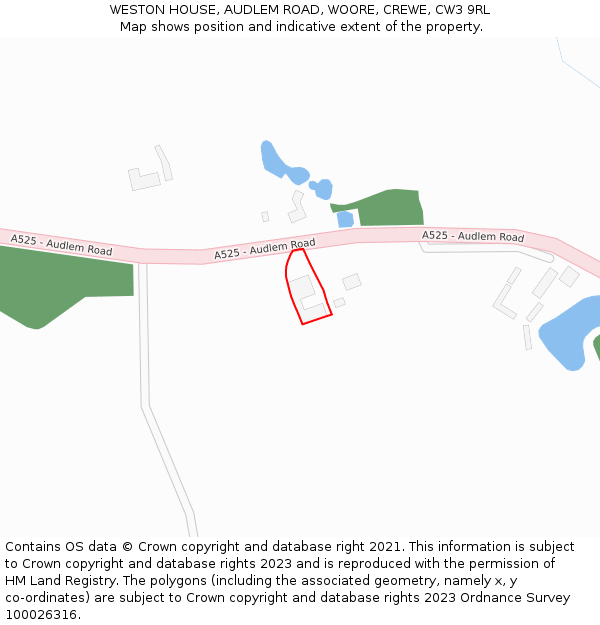 WESTON HOUSE, AUDLEM ROAD, WOORE, CREWE, CW3 9RL: Location map and indicative extent of plot