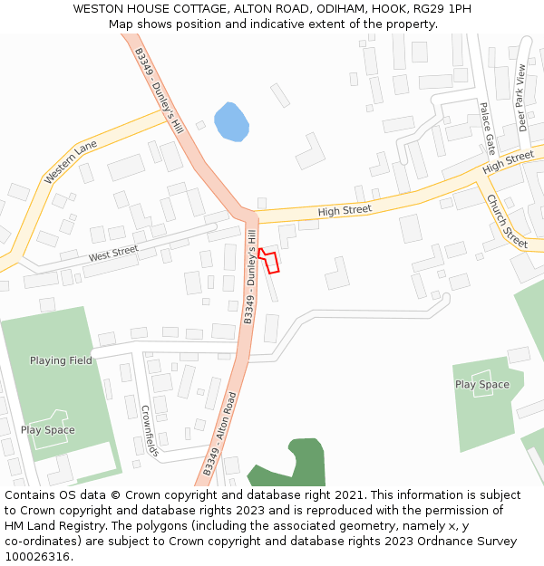 WESTON HOUSE COTTAGE, ALTON ROAD, ODIHAM, HOOK, RG29 1PH: Location map and indicative extent of plot