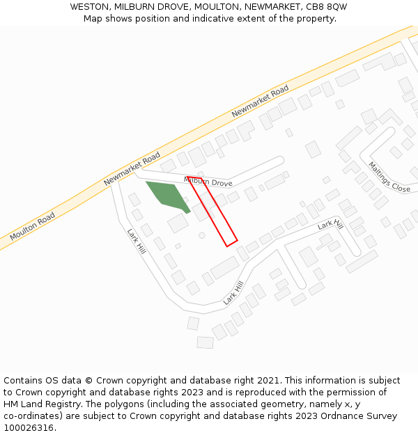 WESTON, MILBURN DROVE, MOULTON, NEWMARKET, CB8 8QW: Location map and indicative extent of plot