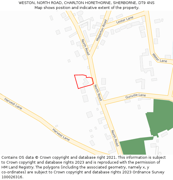 WESTON, NORTH ROAD, CHARLTON HORETHORNE, SHERBORNE, DT9 4NS: Location map and indicative extent of plot