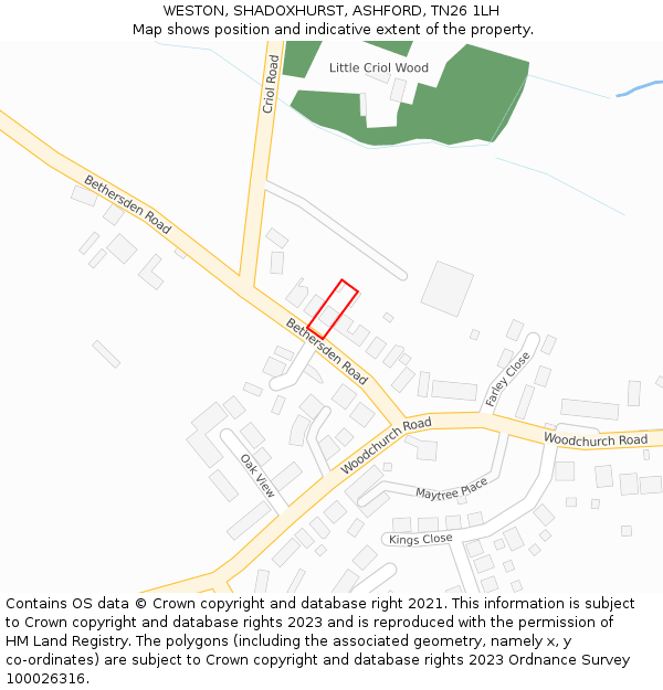 WESTON, SHADOXHURST, ASHFORD, TN26 1LH: Location map and indicative extent of plot