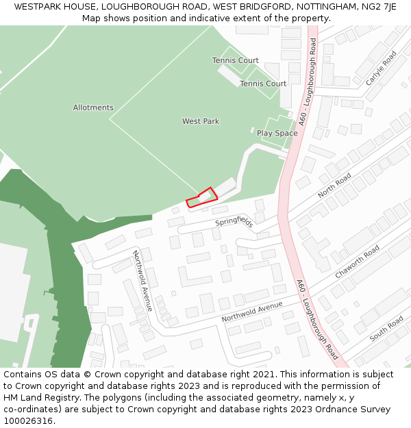 WESTPARK HOUSE, LOUGHBOROUGH ROAD, WEST BRIDGFORD, NOTTINGHAM, NG2 7JE: Location map and indicative extent of plot