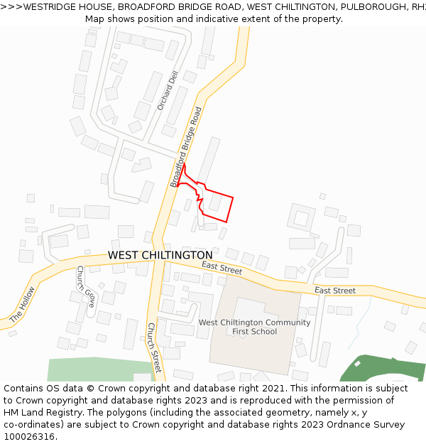 WESTRIDGE HOUSE, BROADFORD BRIDGE ROAD, WEST CHILTINGTON, PULBOROUGH, RH20 2LA: Location map and indicative extent of plot