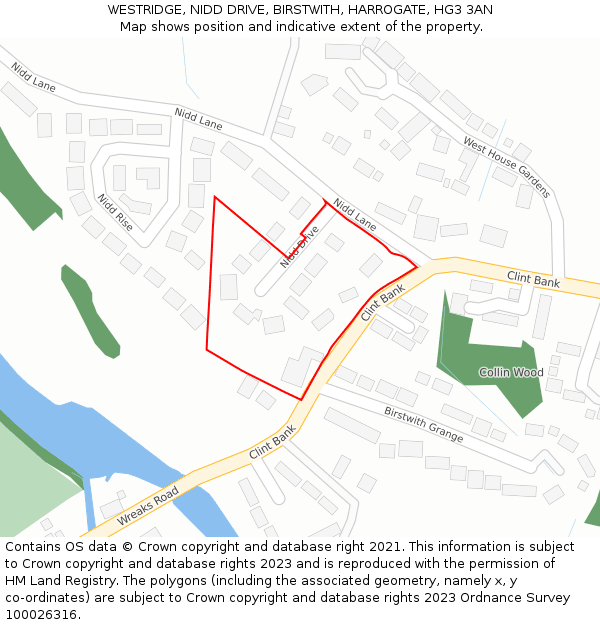 WESTRIDGE, NIDD DRIVE, BIRSTWITH, HARROGATE, HG3 3AN: Location map and indicative extent of plot