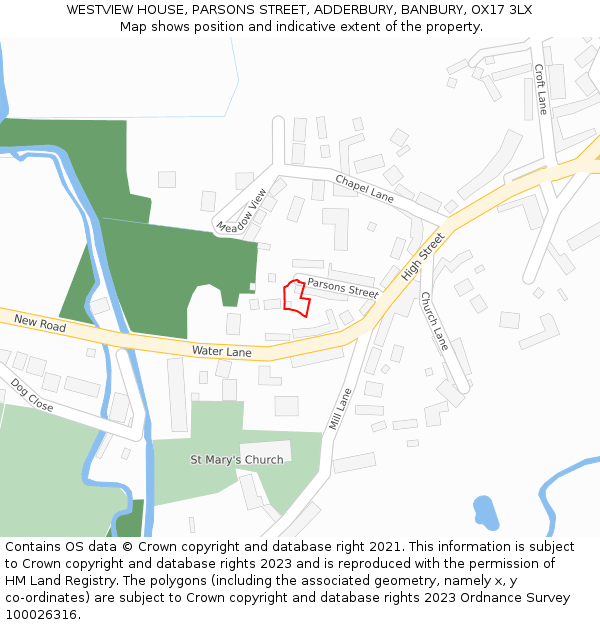 WESTVIEW HOUSE, PARSONS STREET, ADDERBURY, BANBURY, OX17 3LX: Location map and indicative extent of plot