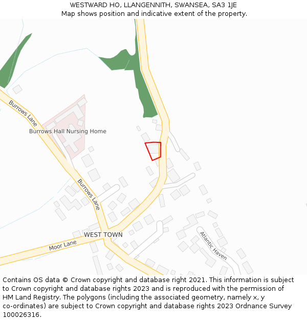 WESTWARD HO, LLANGENNITH, SWANSEA, SA3 1JE: Location map and indicative extent of plot