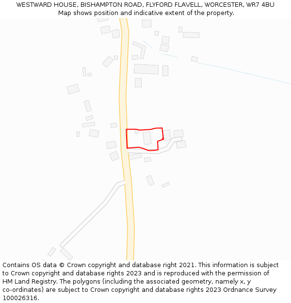 WESTWARD HOUSE, BISHAMPTON ROAD, FLYFORD FLAVELL, WORCESTER, WR7 4BU: Location map and indicative extent of plot