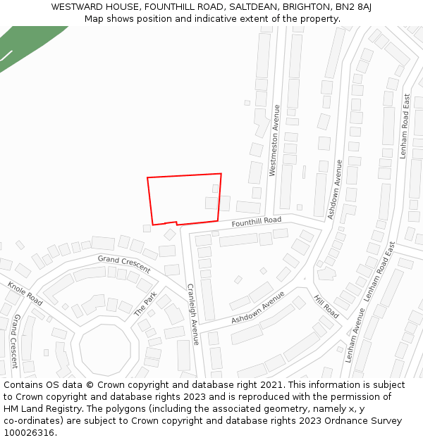 WESTWARD HOUSE, FOUNTHILL ROAD, SALTDEAN, BRIGHTON, BN2 8AJ: Location map and indicative extent of plot