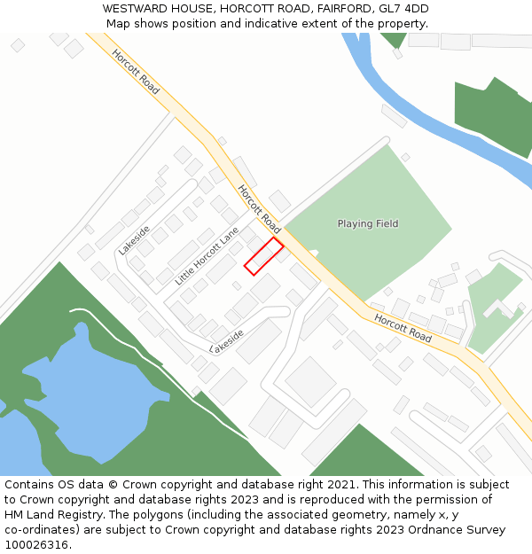 WESTWARD HOUSE, HORCOTT ROAD, FAIRFORD, GL7 4DD: Location map and indicative extent of plot