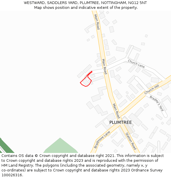 WESTWARD, SADDLERS YARD, PLUMTREE, NOTTINGHAM, NG12 5NT: Location map and indicative extent of plot