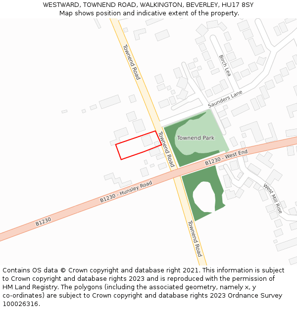 WESTWARD, TOWNEND ROAD, WALKINGTON, BEVERLEY, HU17 8SY: Location map and indicative extent of plot