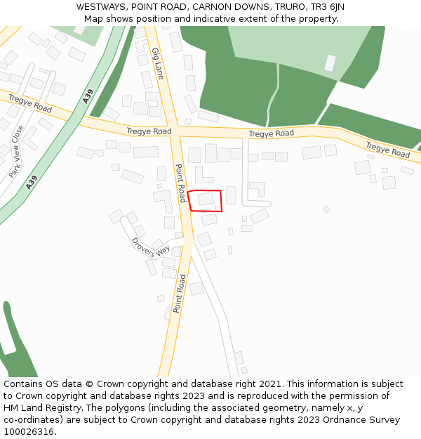 WESTWAYS, POINT ROAD, CARNON DOWNS, TRURO, TR3 6JN: Location map and indicative extent of plot