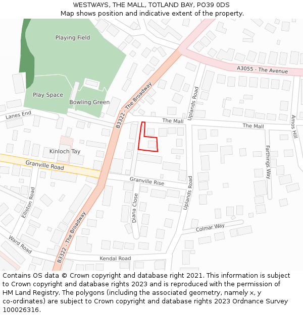 WESTWAYS, THE MALL, TOTLAND BAY, PO39 0DS: Location map and indicative extent of plot