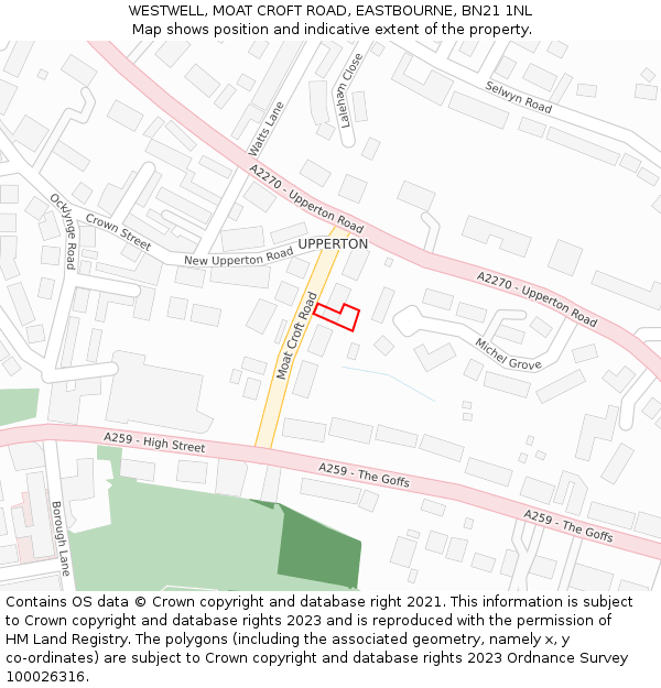 WESTWELL, MOAT CROFT ROAD, EASTBOURNE, BN21 1NL: Location map and indicative extent of plot