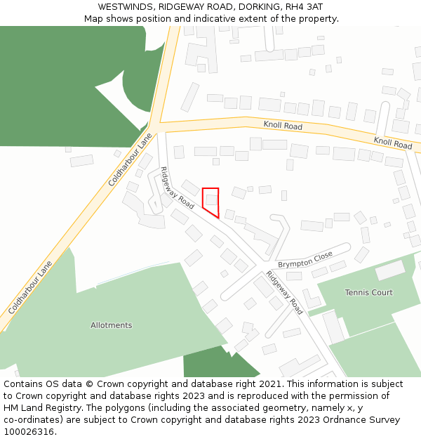 WESTWINDS, RIDGEWAY ROAD, DORKING, RH4 3AT: Location map and indicative extent of plot