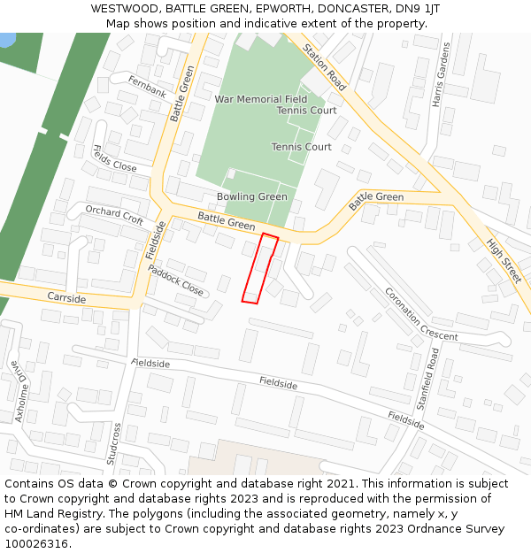 WESTWOOD, BATTLE GREEN, EPWORTH, DONCASTER, DN9 1JT: Location map and indicative extent of plot